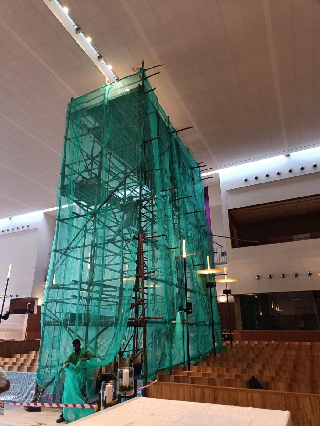 Internal ceiling board replacement using scissor lift access