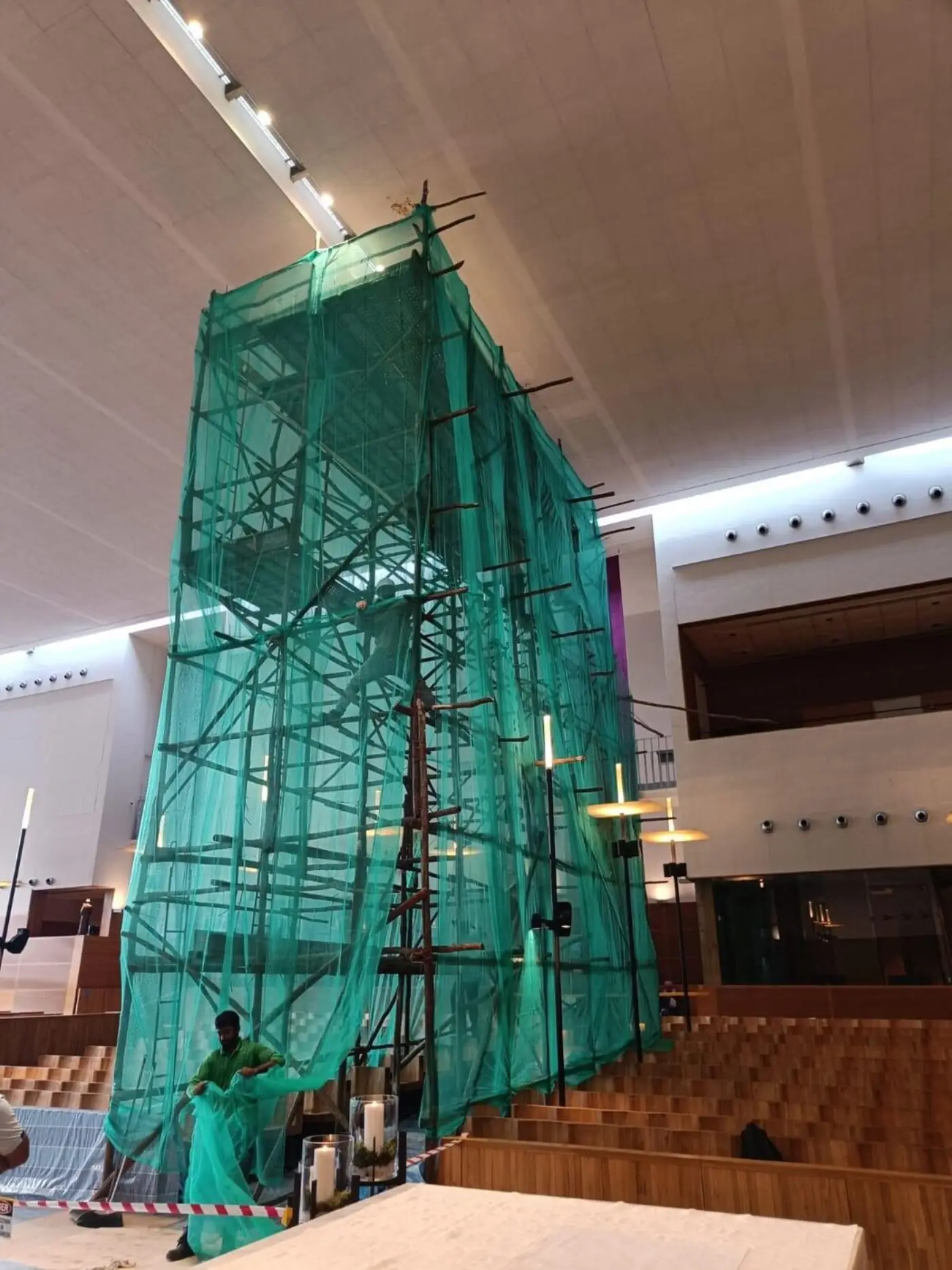 Internal ceiling board replacement using scissor lift access