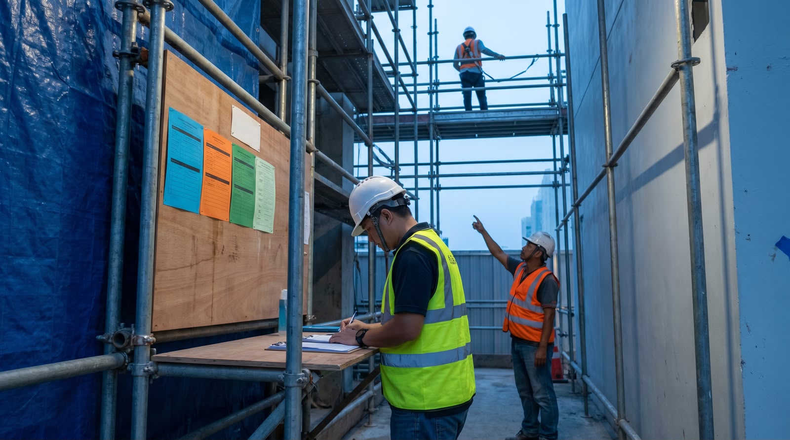 Work at height permit and scaffold access planning for elevated construction work in Singapore